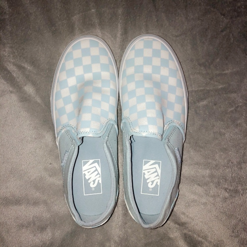 Vans blue checkered slip on